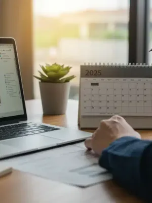 Person reviewing short-term disability benefits and income protection plans for 2025 on a laptop.