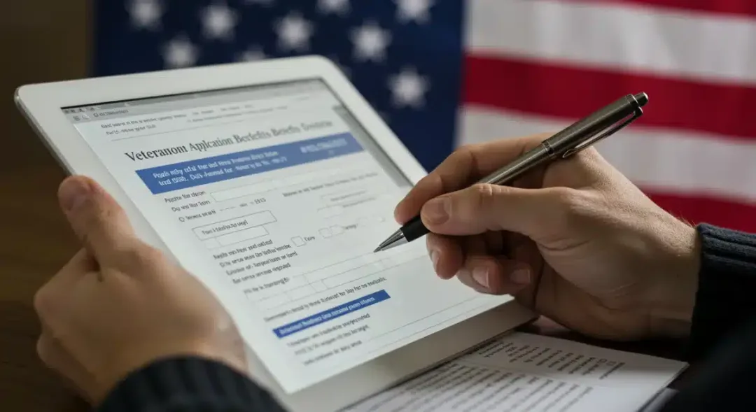 Veteran completing online application for GI Bill benefits