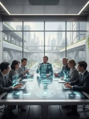 Professionals analyzing future employee benefit trends on digital screens