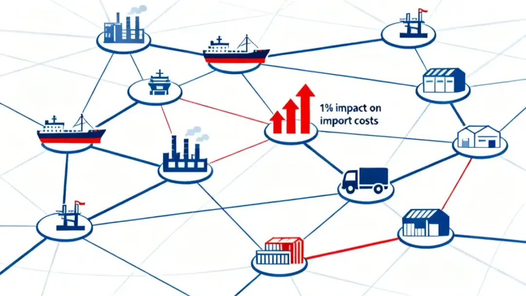 Visualization of global supply chain with new tariffs impacting import costs