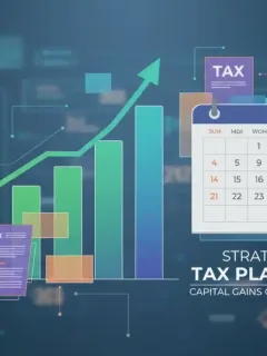 Financial charts with tax forms and 2026 calendar, representing strategic capital gains tax planning.