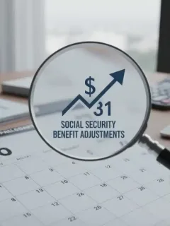 Detailed analysis of 2026 Social Security benefit adjustments calendar with magnifying glass