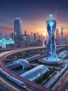 Modern infrastructure with highways, trains, and renewable energy projects symbolizing the 2026 plan.