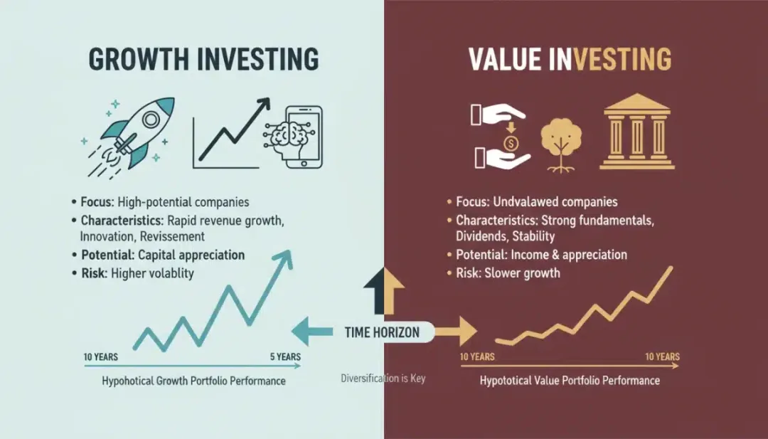 Key differences between growth and value investing strategies