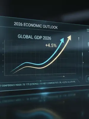 Digital dashboard showing 2026 economic forecast with GDP growth and sector indicators