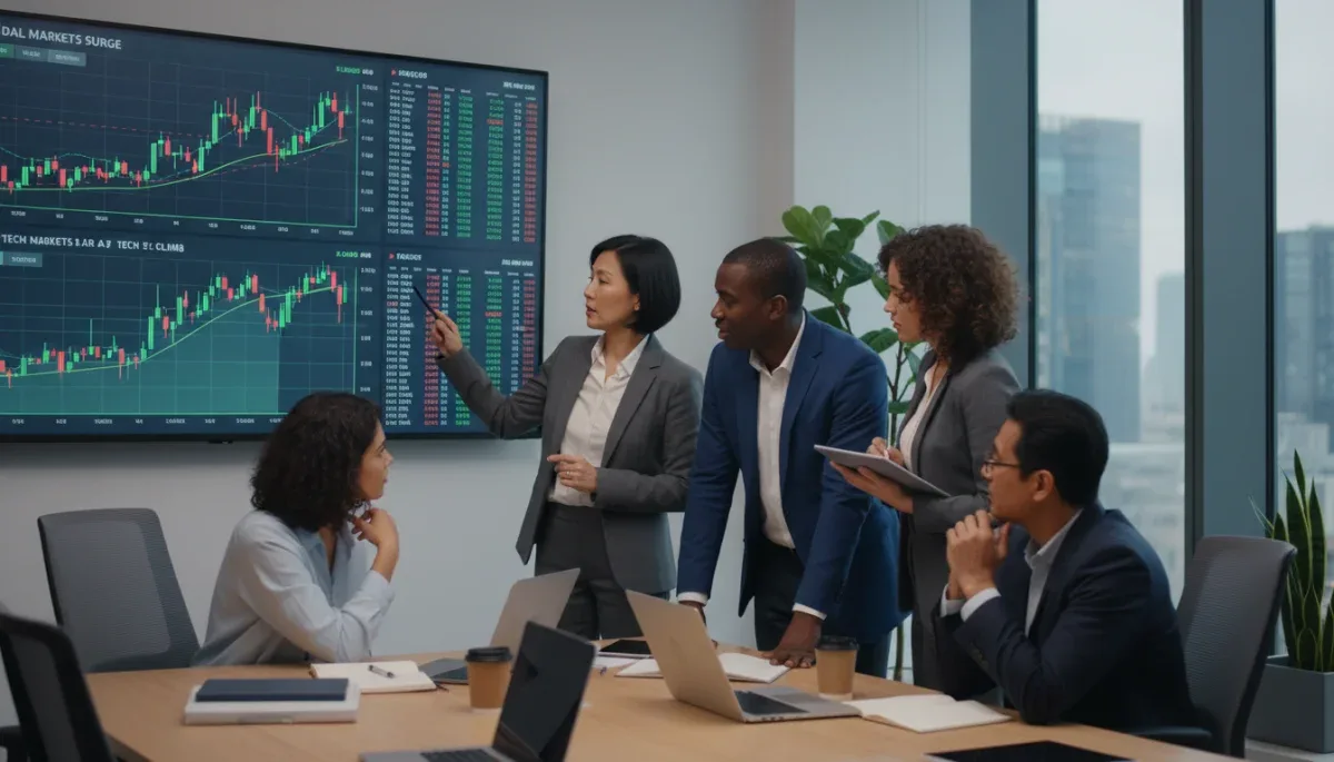 Investors analyzing market data during economic changes