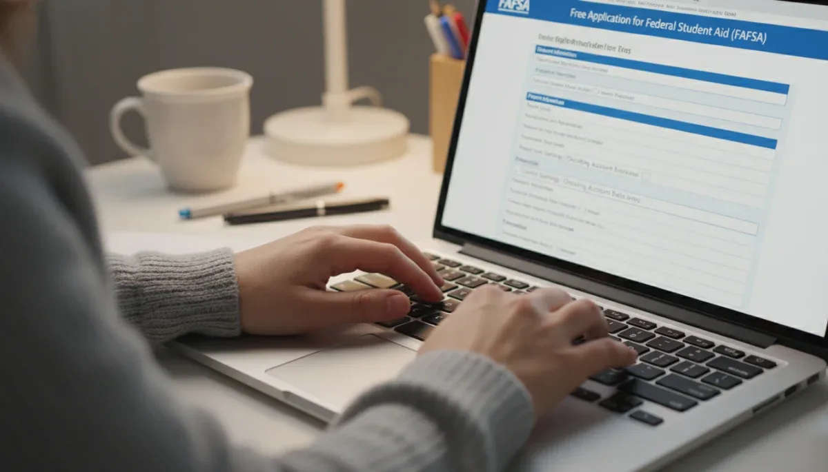 Student completing FAFSA application on laptop