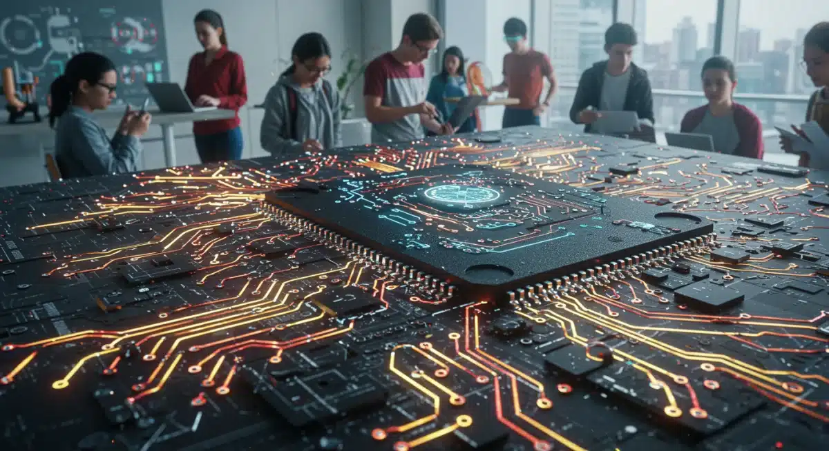 Circuit board illustration symbolizing technological innovation in STEM education
