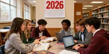 High school students diligently preparing for 2026 SAT and ACT exams in a modern library setting.