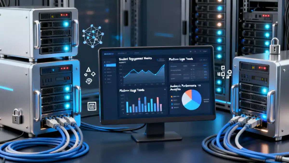 Advanced IT infrastructure supporting hybrid learning with data analytics and secure network systems.