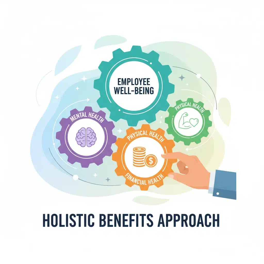 Holistic employee well-being program with interconnected gears