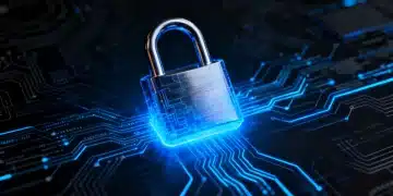 Digital padlock representing cybersecurity protecting data streams