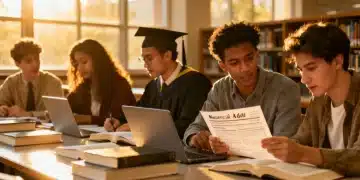 Diverse graduate students studying, discussing funding options