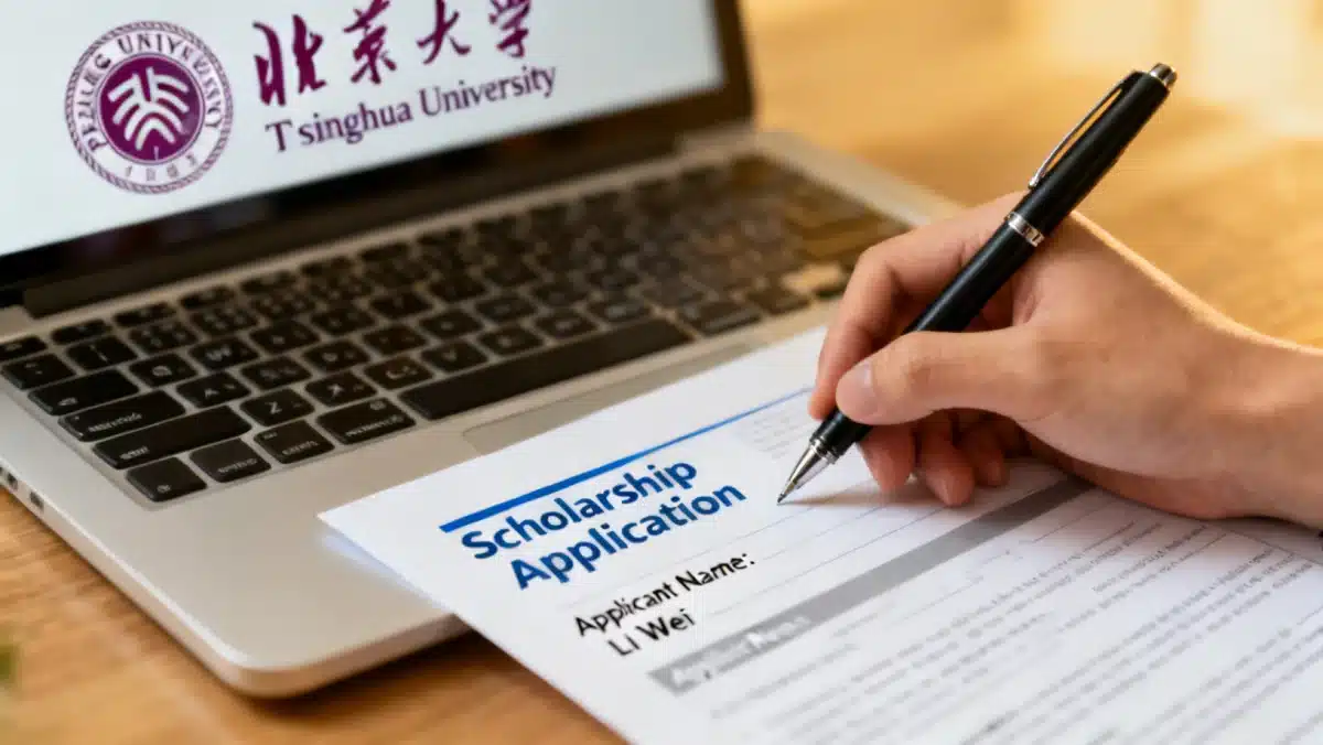 Student filling out scholarship application form