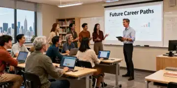 Adult students learning in a modern classroom, focusing on career change in 2026