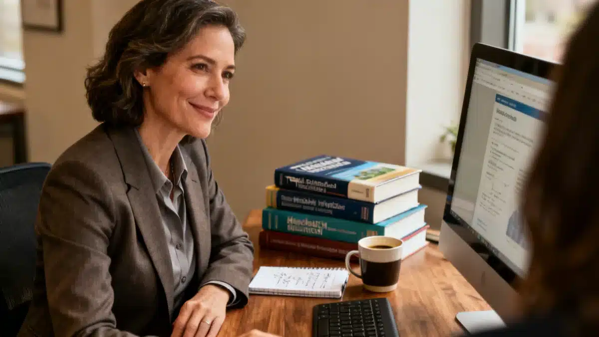 Woman successfully transitioning careers through adult education