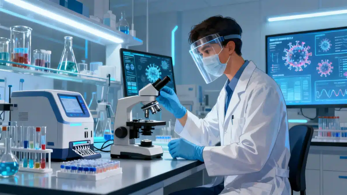 Scientists researching new viral strain in a high-tech lab