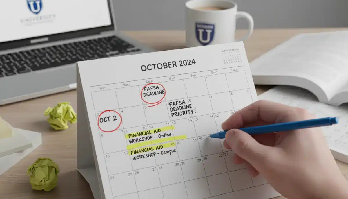 Calendar highlighting important FAFSA deadlines and financial aid dates