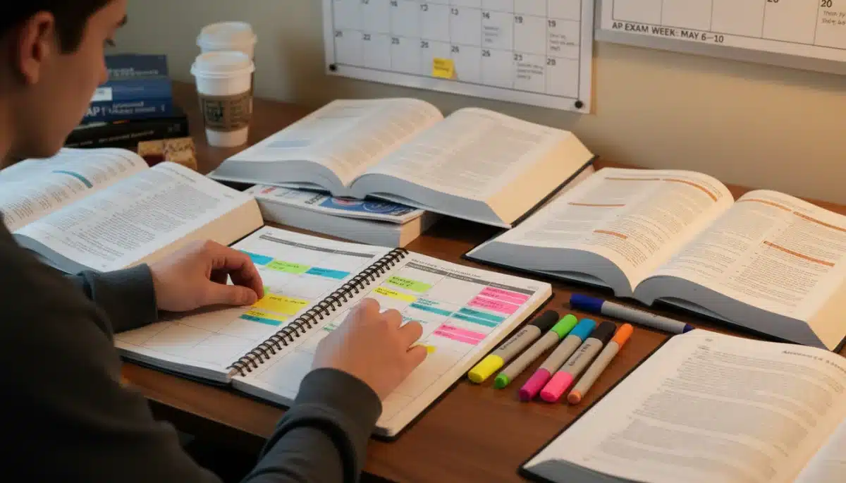 Student organizing study schedule for AP exams