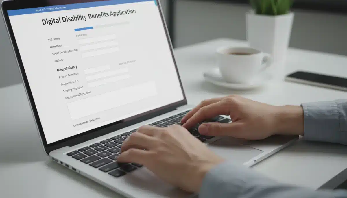 Online disability benefits application form on laptop