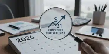 Detailed analysis of 2026 Social Security benefit adjustments calendar with magnifying glass