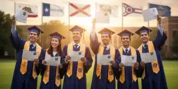 High school seniors celebrating graduation, looking forward to college with state scholarship opportunities.