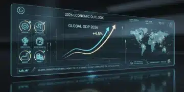 Digital dashboard showing 2026 economic forecast with GDP growth and sector indicators