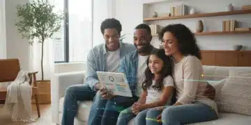 Family reviewing federal benefits information on a tablet