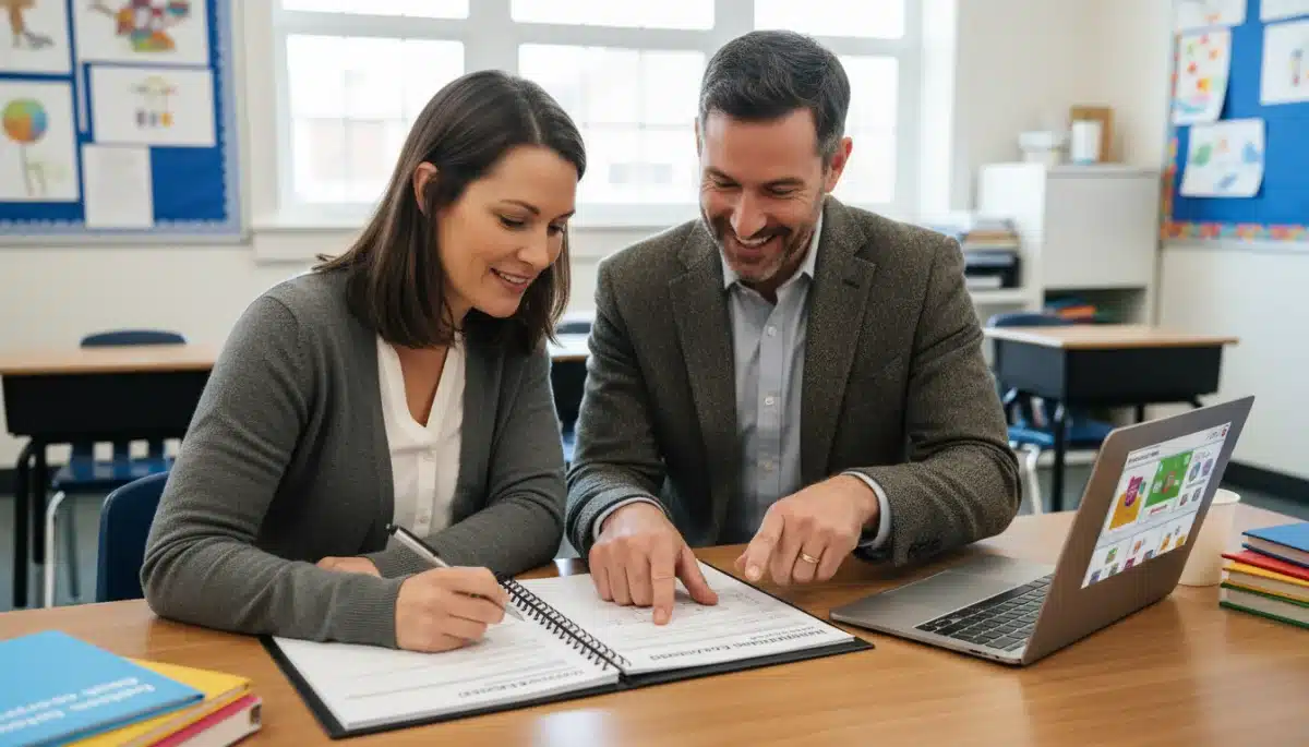 Parent and teacher reviewing an Individualized Education Program (IEP)