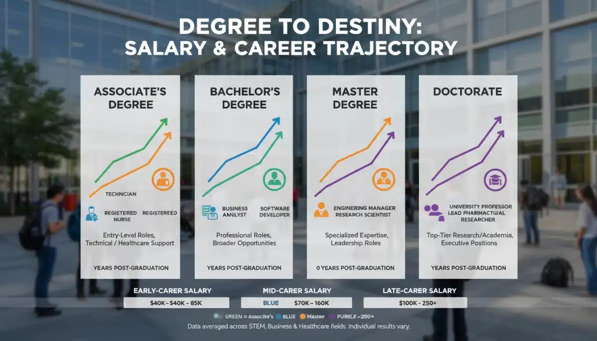 Infographic showing salary progression by degree level